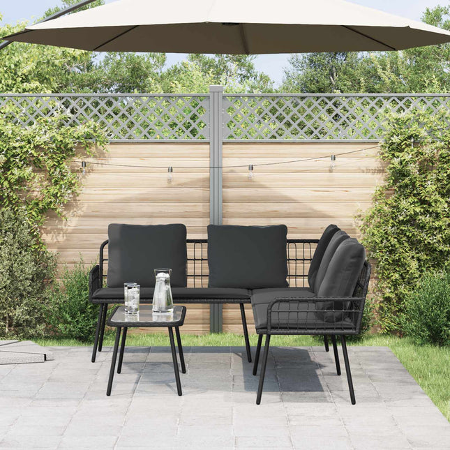 Havesofa Sæt med pude 2 pcs Sort polyrattan