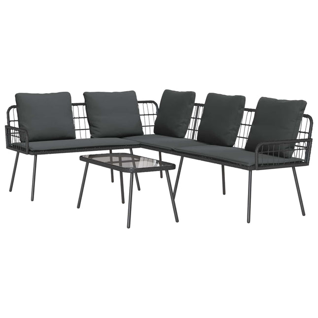 Havesofa Sæt med pude 2 pcs Sort polyrattan