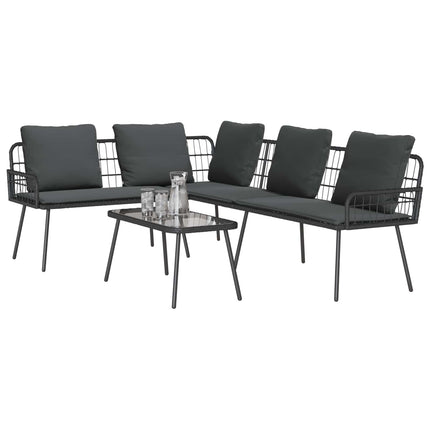 Havesofa Sæt med pude 2 pcs Sort polyrattan