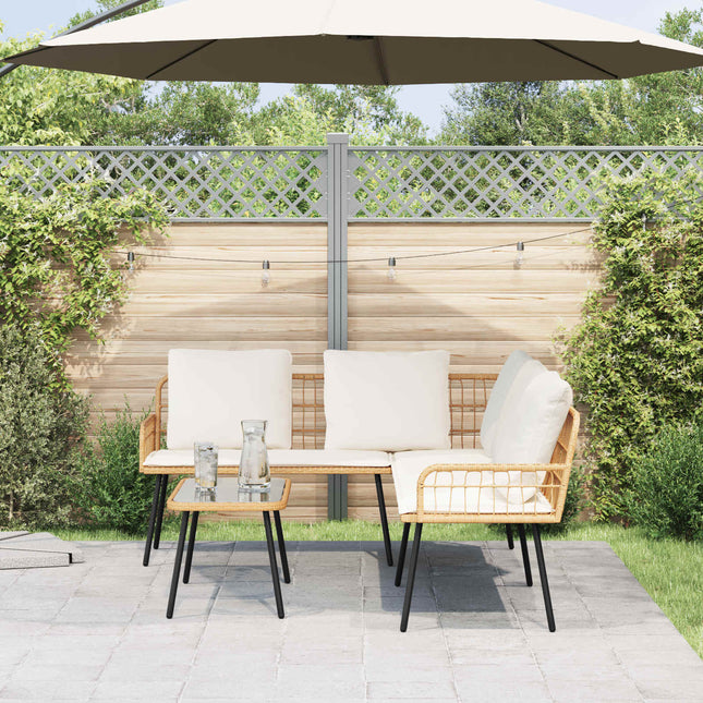 Havesofa Sæt med pude 2 pcs Naturfarvet polyrattan