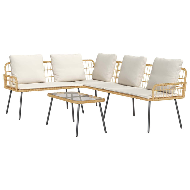 Havesofa Sæt med pude 2 pcs Naturfarvet polyrattan
