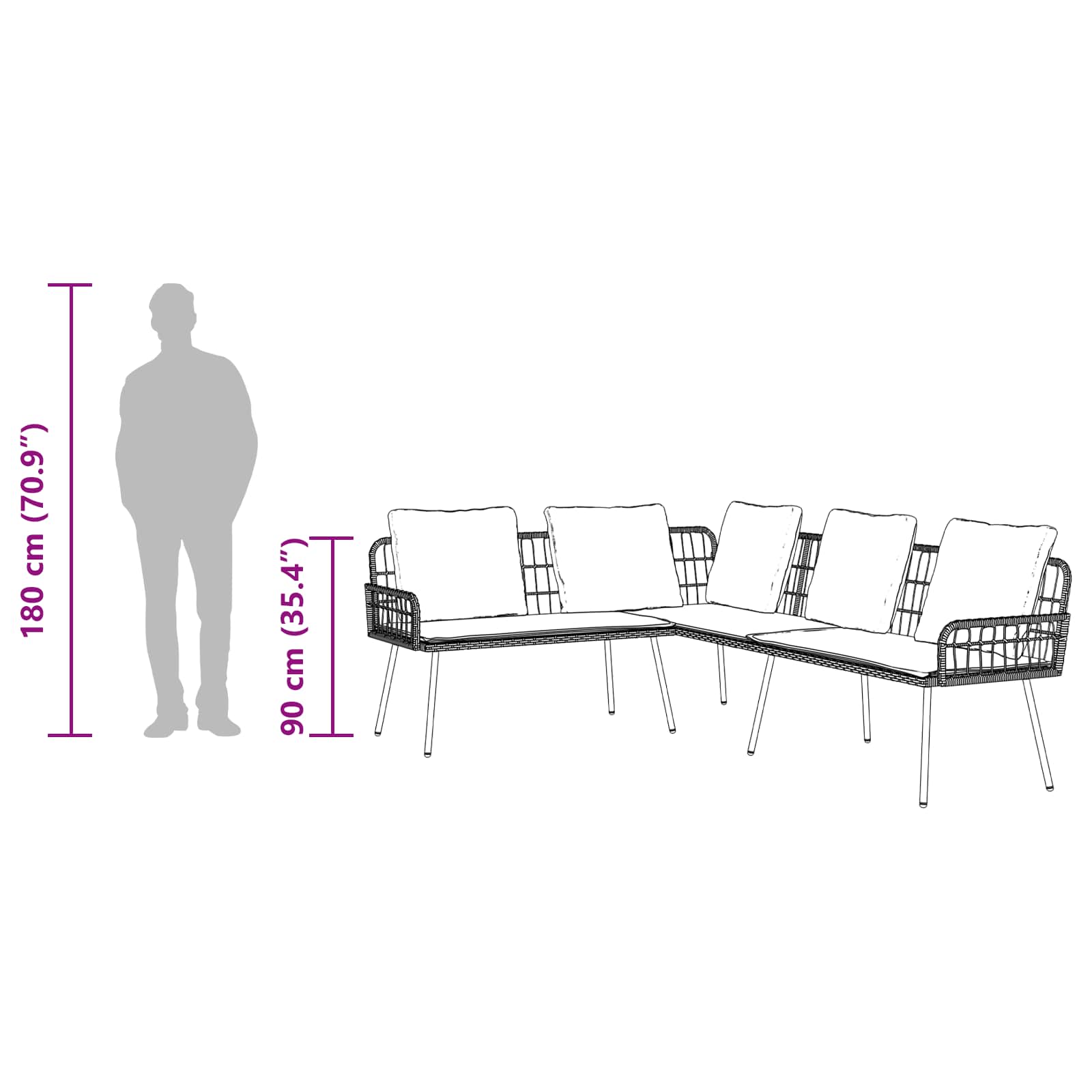 Havesofa Sæt med pude 2 pcs Naturfarvet polyrattan