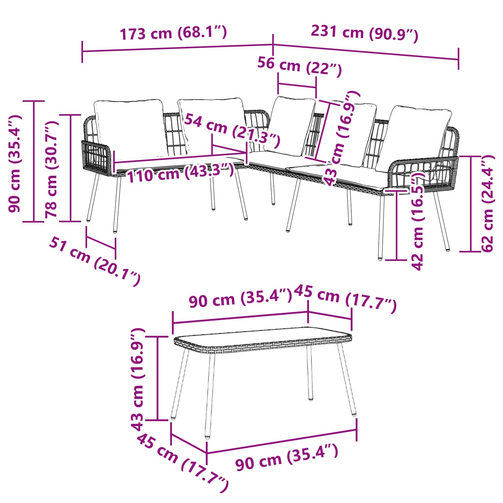 Havesofa Sæt med pude 2 pcs Naturfarvet polyrattan