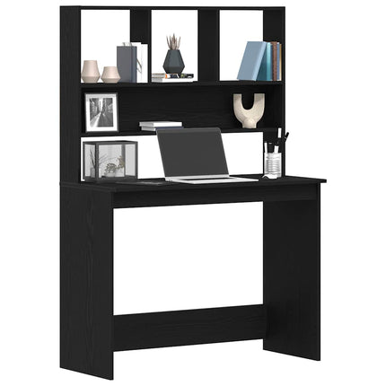 skrivebord m. hylder 102x45x148 cm konstrueret træ sort egetræ