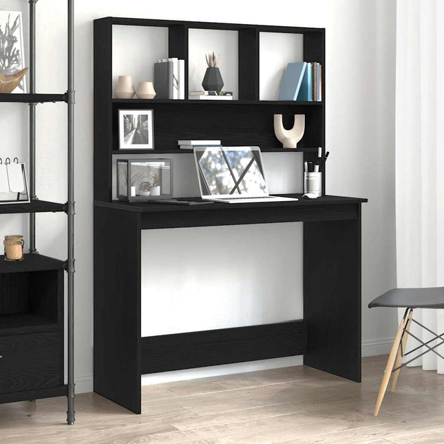 skrivebord m. hylder 102x45x148 cm konstrueret træ sort egetræ