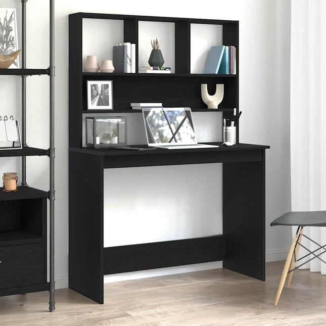 skrivebord m. hylder 102x45x148 cm konstrueret træ sort egetræ