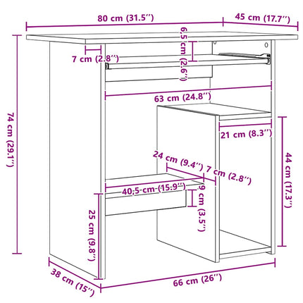 skrivebord 80 x 45 x 74 cm konstrueret træ sort egetræsfarve