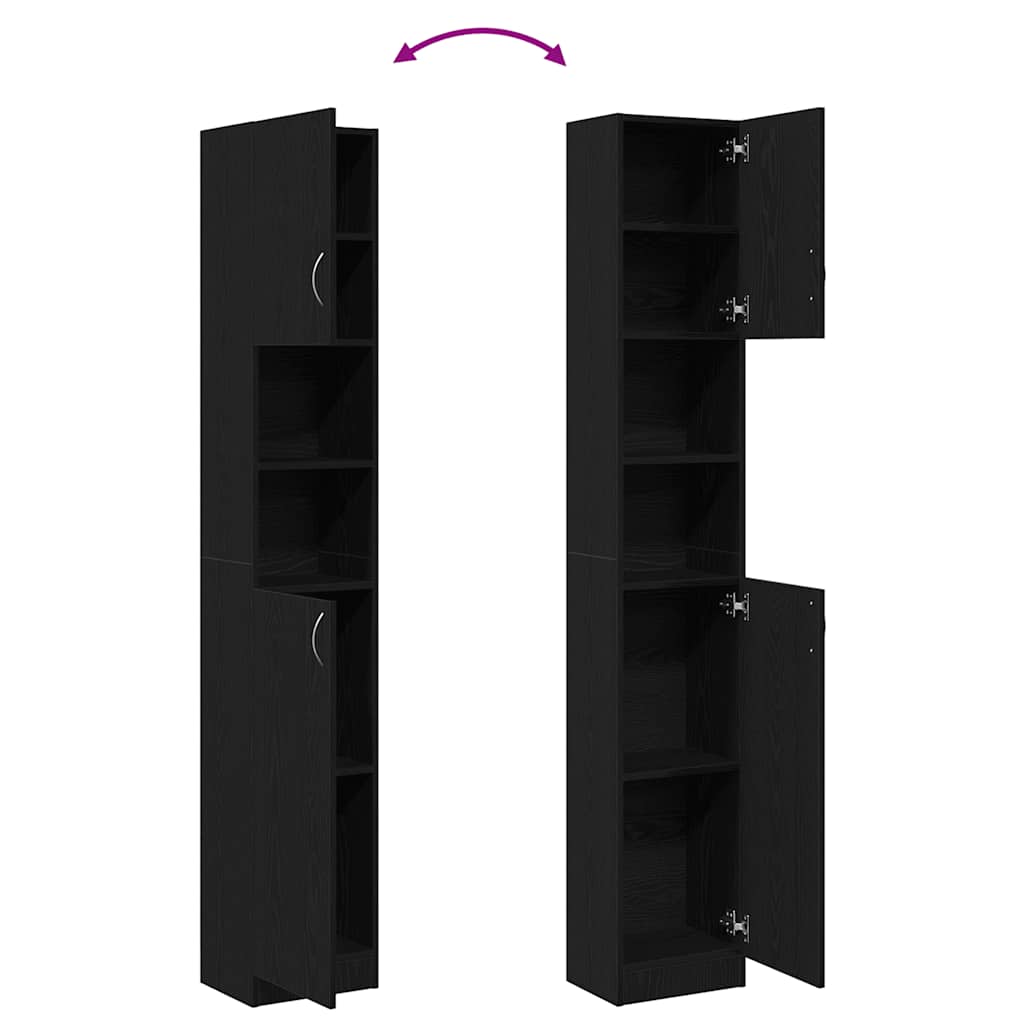 badeværelsesskab 32x25,5x190 cm konstrueret træ sort egetræ