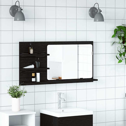 spejlskab til badeværelset sort egetræ 90x11x45 cm konstrueret træ