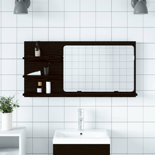 spejlskab til badeværelset sort egetræ 90x11x45 cm konstrueret træ