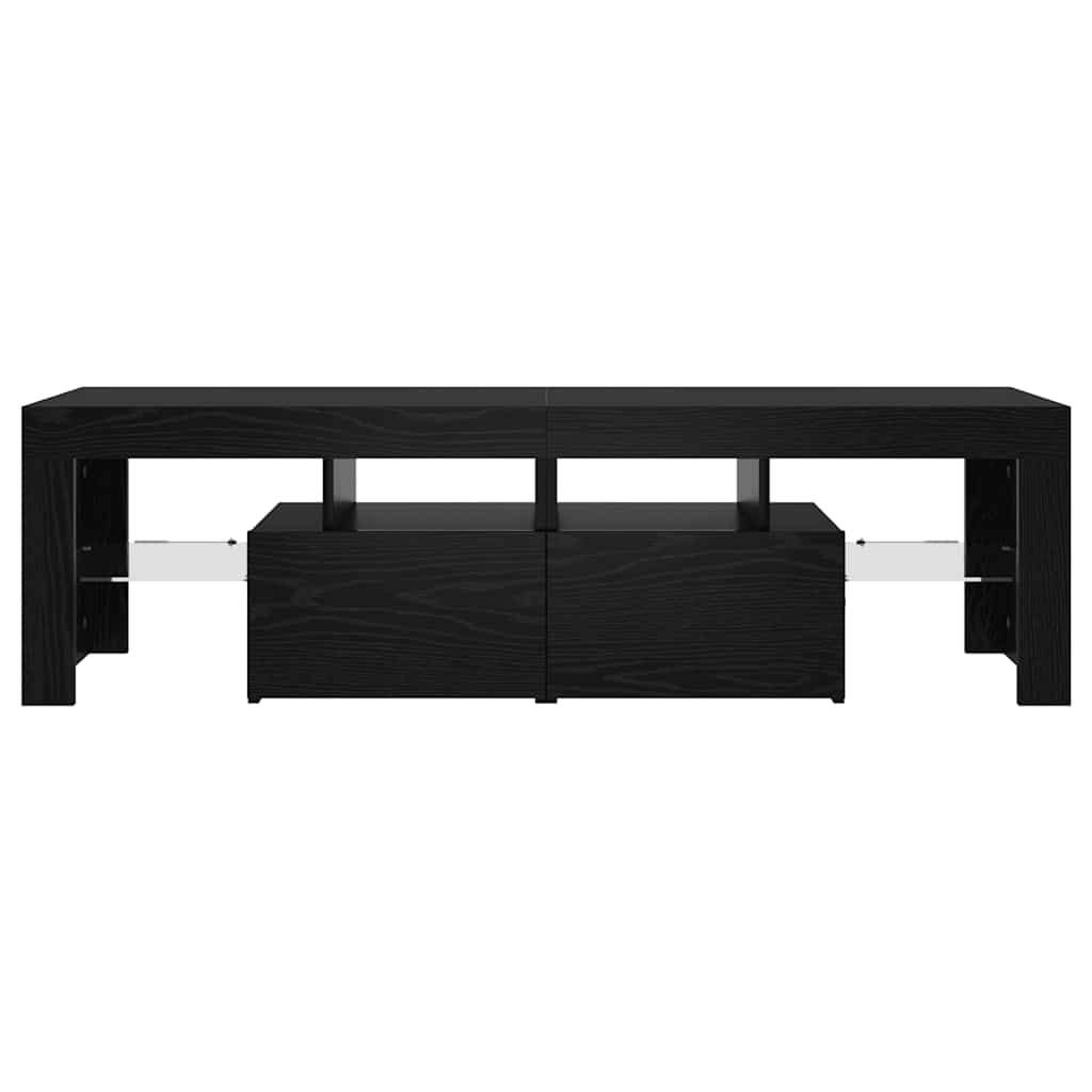 tv-bord med LED-lys 140x36,5x40 cm konstrueret træ sort egetræ