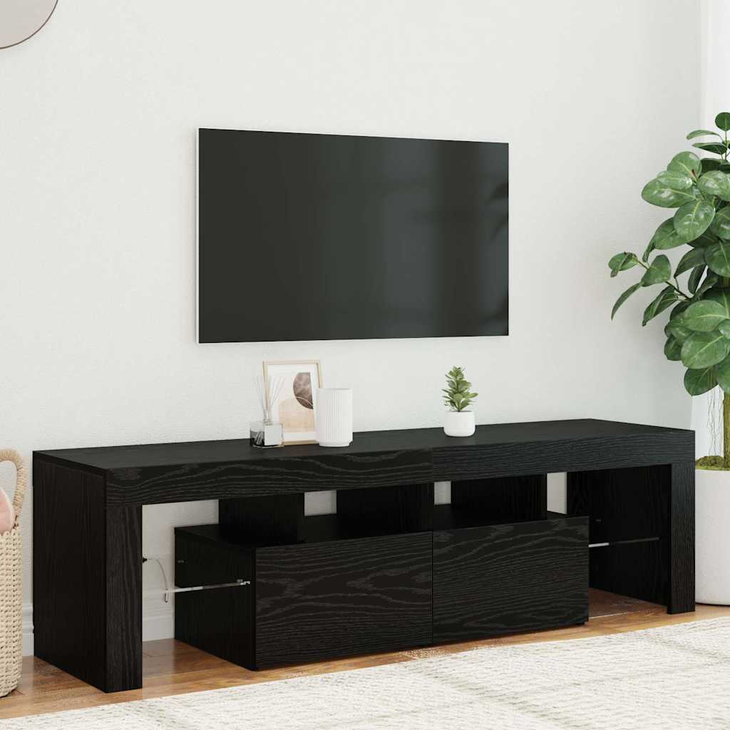tv-bord med LED-lys 140x36,5x40 cm konstrueret træ sort egetræ