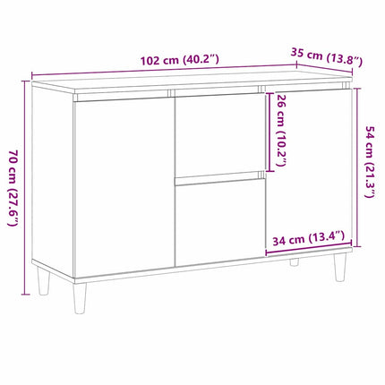 Sideboard med skuffe Sort 102 x 35 x 60 cm Konstrueret træ