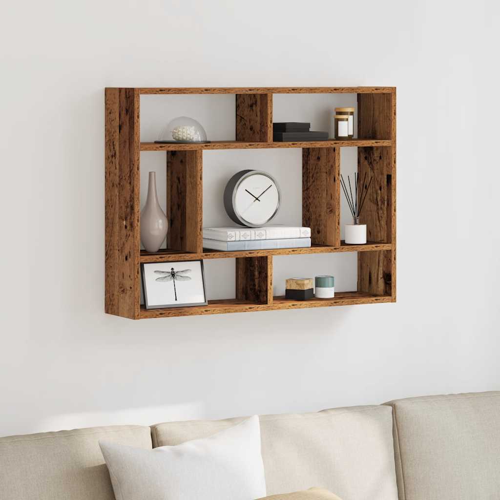 væghylde 75x16x55 cm konstrueret træ antikt træ