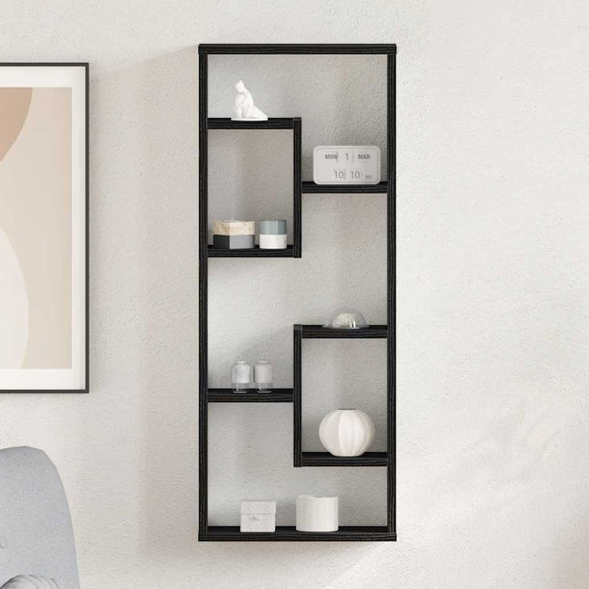 vægreol sort egetræ 36x16x90 cm konstrueret træ