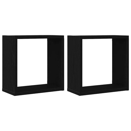 væghylder 2 stk. 30x15x30 cm kubeformet konstrueret træ sort eg
