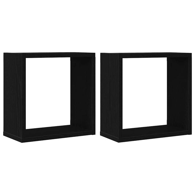 væghylder 2 stk. 30x15x30 cm kubeformet konstrueret træ sort eg