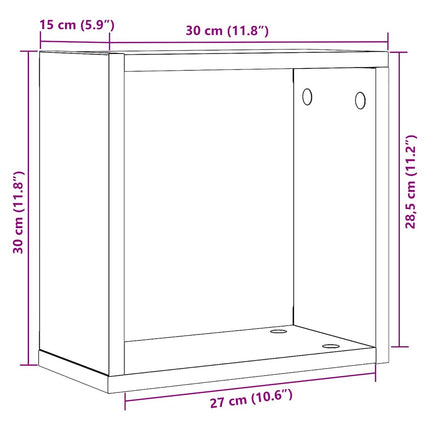 væghylder 2 stk. 30x15x30 cm kubeformet konstrueret træ sort eg