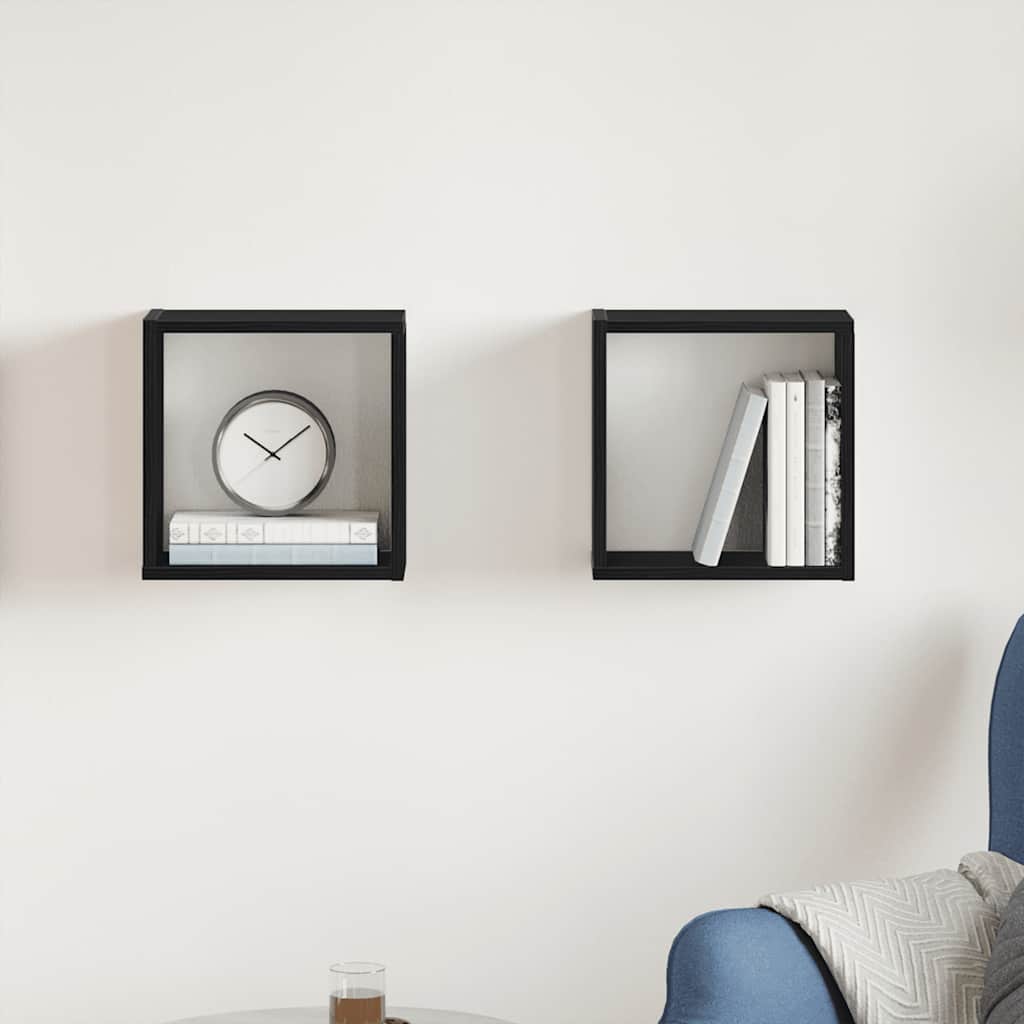 væghylder 2 stk. 30x15x30 cm kubeformet konstrueret træ sort eg