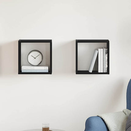 væghylder 2 stk. 30x15x30 cm kubeformet konstrueret træ sort eg