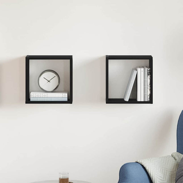 væghylder 2 stk. 30x15x30 cm kubeformet konstrueret træ sort eg