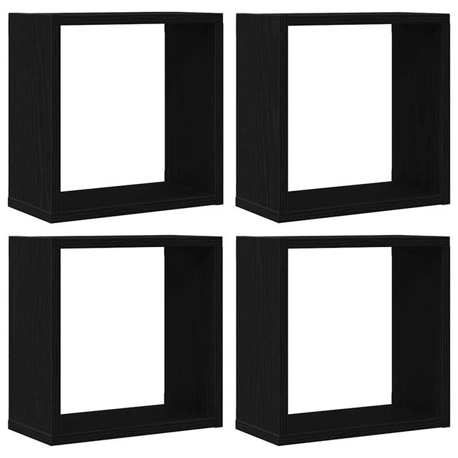væghylder 4 stk. 30x15x30 cm kubeformet konstrueret træ sort eg