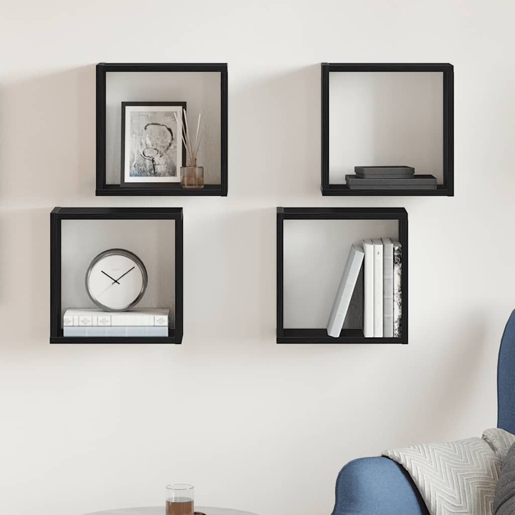 væghylder 4 stk. 30x15x30 cm kubeformet konstrueret træ sort eg