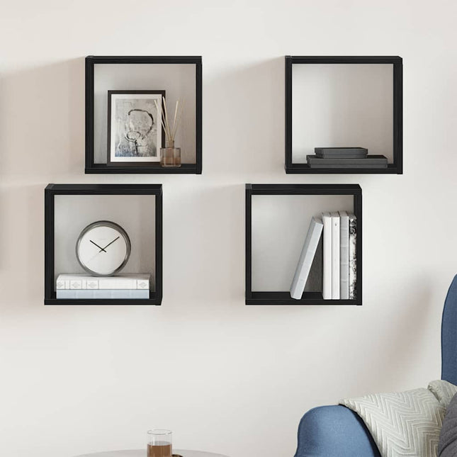 væghylder 4 stk. 30x15x30 cm kubeformet konstrueret træ sort eg