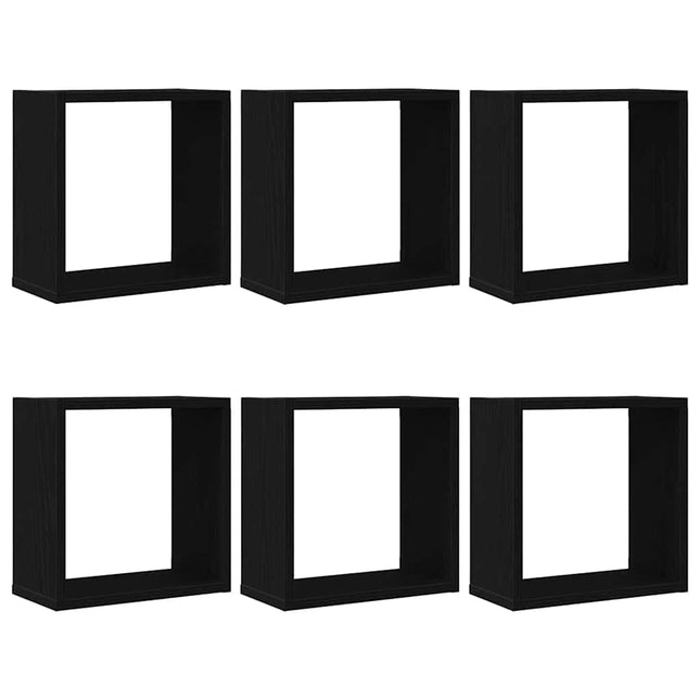 væghylder 6 stk. 30x15x30 cm kubeformet konstrueret træ sort eg
