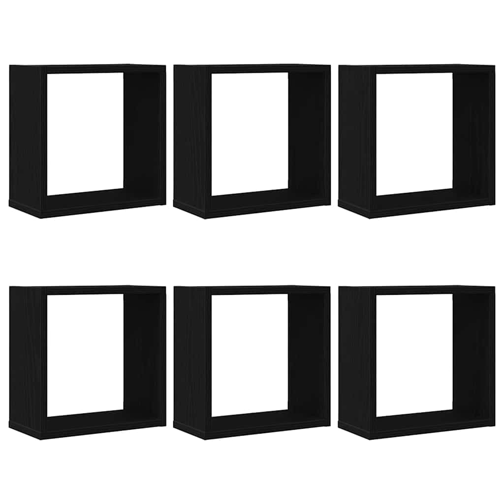 væghylder 6 stk. 30x15x30 cm kubeformet konstrueret træ sort eg