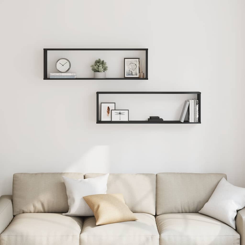 væghylder 2 stk. 100x15x30 cm konstrueret træ sort egetræ