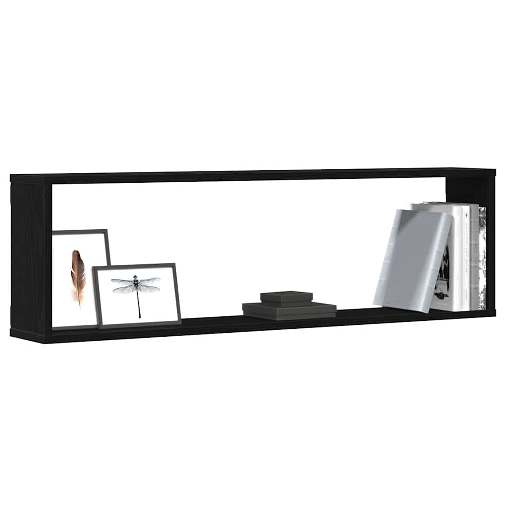 væghylder 2 stk. 100x15x30 cm konstrueret træ sort egetræ