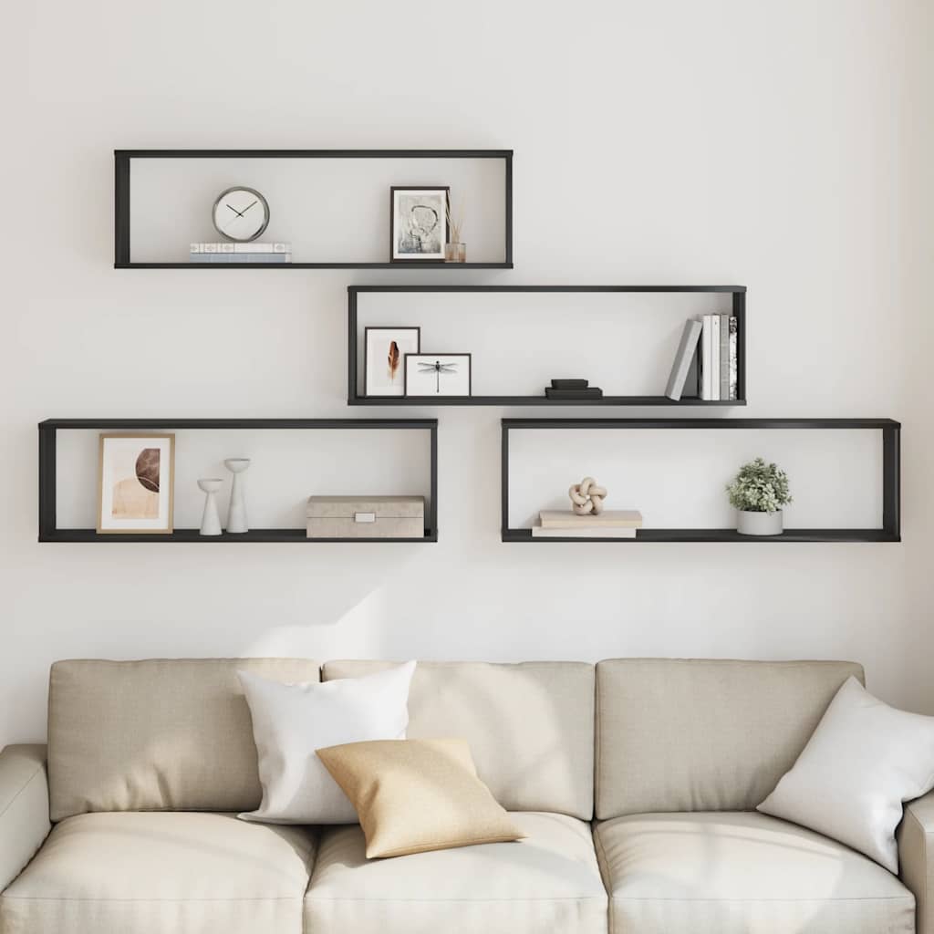 væghylder 4 stk. 100x15x30 cm konstrueret træ sort egetræ