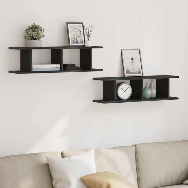 væghylder 2 stk. 75x18x20 cm konstrueret træ sort egetræ