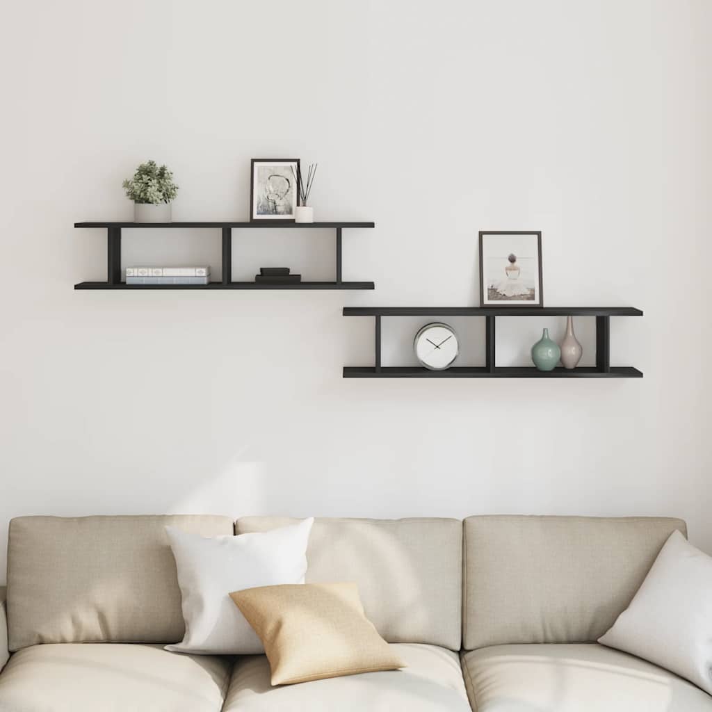 væghylder 2 stk. 90x18x20 cm konstrueret træ sort egetræ