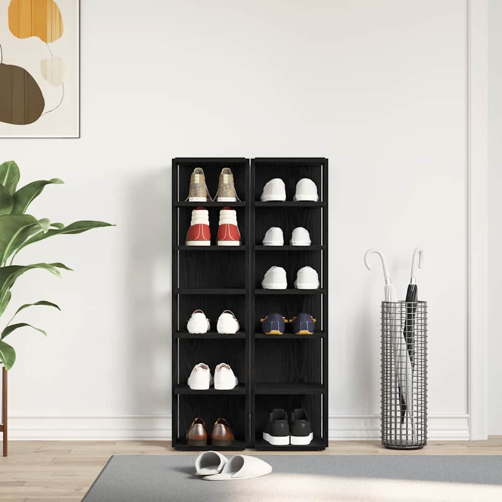 skoskabe 2 stk. 25x27x102 cm konstrueret træ sort egetræ