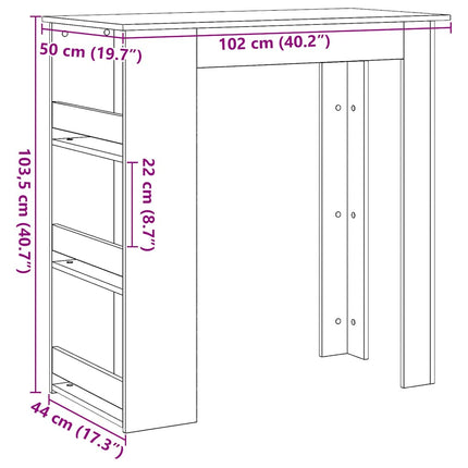 barbord med opbevaringsstativ 102x50x103,5 cm sort egetræsfarve