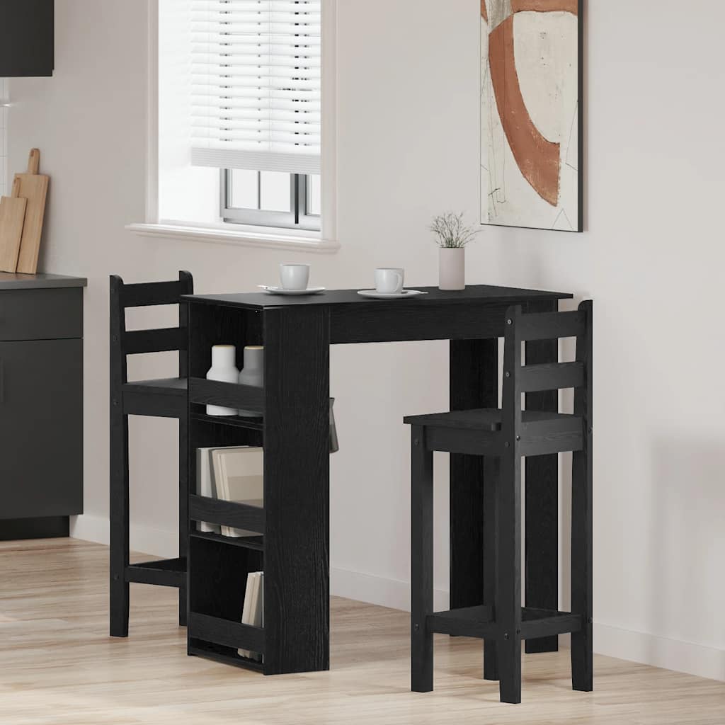 barbord med opbevaringsstativ 102x50x103,5 cm sort egetræsfarve