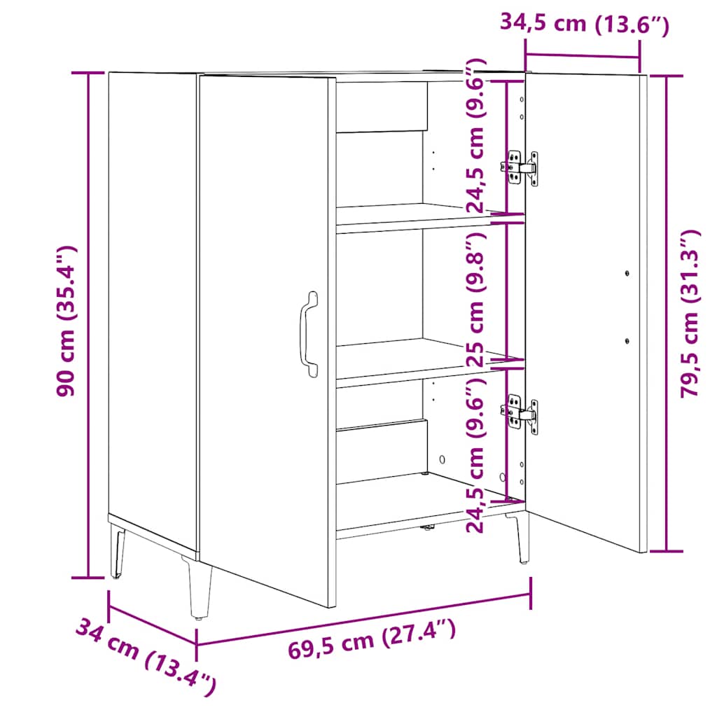 skænk 69,5x34x90 cm konstrueret træ sort egetræsfarve