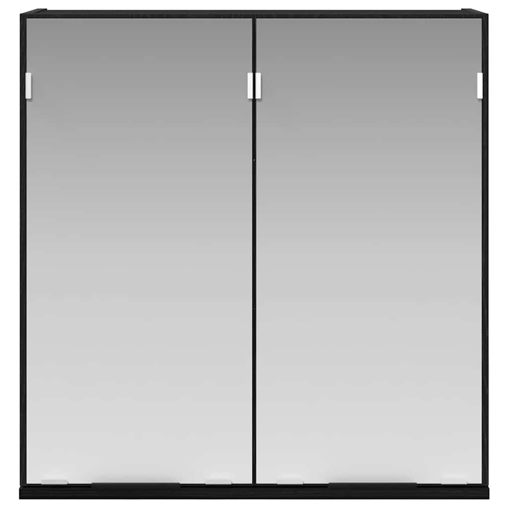 Badeværelsesskab med spejl med hylde Sort eg 64 x 20 x 67 cm