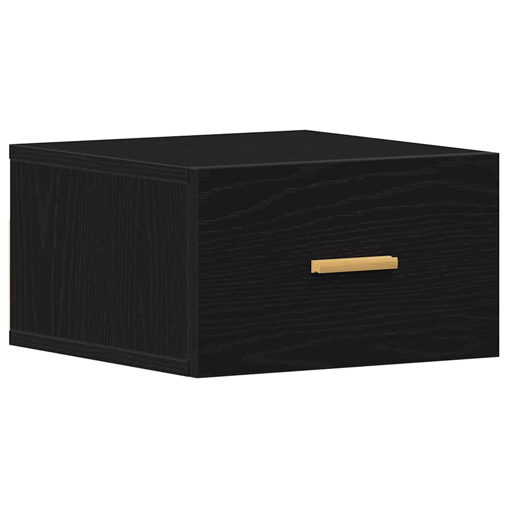 Vægmonteret natbord Sort eg 35 x 35 x 20 cm Konstrueret træ
