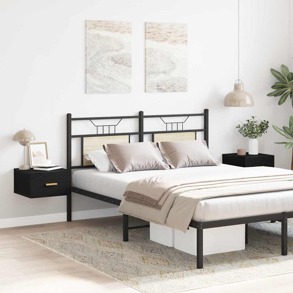 Vægmonteret natbord med skuffe 2 pcs Sort eg 35 x 35 x 20 cm