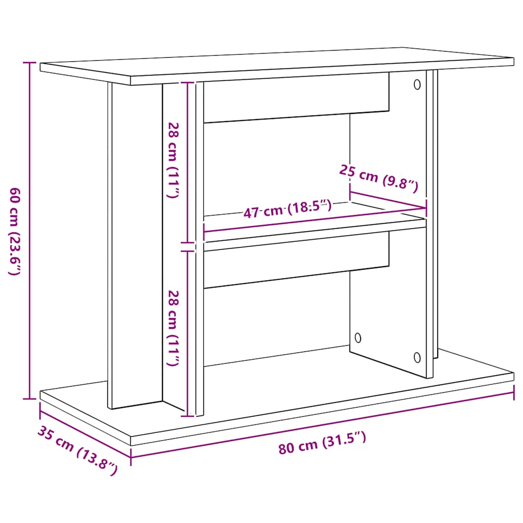 akvariebord 80x35x60 cm konstrueret træ sort egetræsfarve