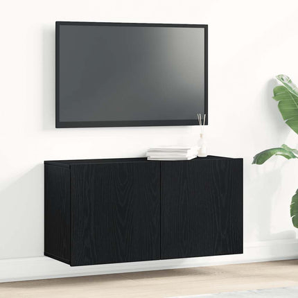 TV-skab sort egetræ 80x30x41 cm konstrueret træ