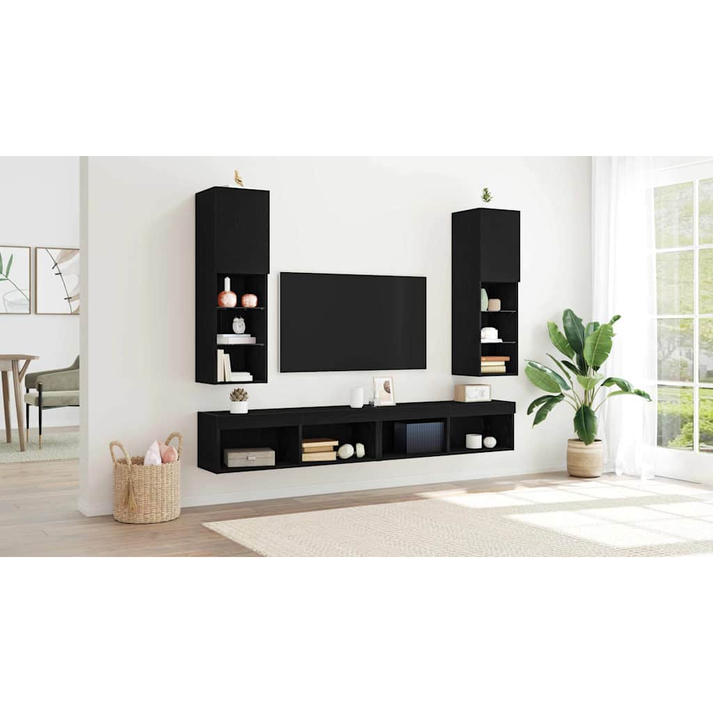TV-møbelsæt 2 pcs Sort eg 30,5 x 30 x 102 cm Konstrueret træ