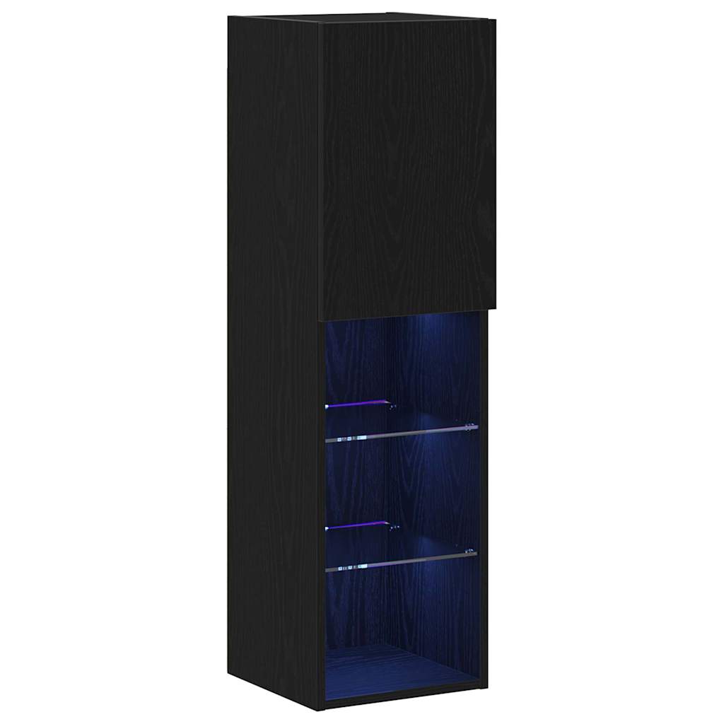 TV-møbelsæt 2 pcs Sort eg 30,5 x 30 x 102 cm Konstrueret træ