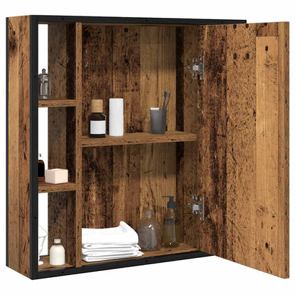 badeværelsesskab m. spejl 60x16x60cm konstrueret træ antikt træ