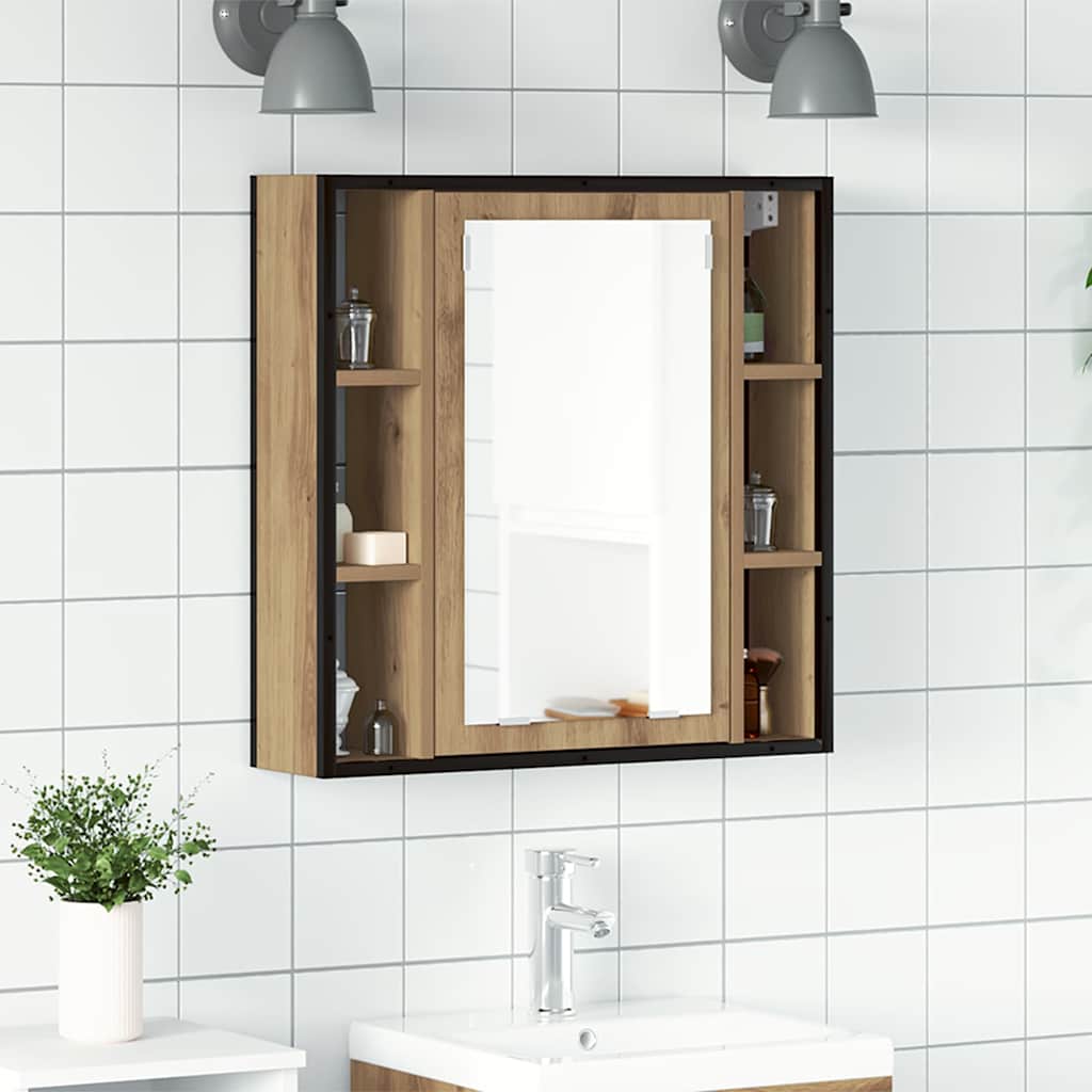 badeværelsesskab + spejl 60x16x60 cm konstrueret træ kunsteg billede