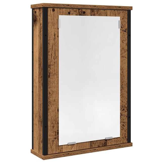 badeværelsesskab m. spejl 42x12x60cm konstrueret træ antikt træ