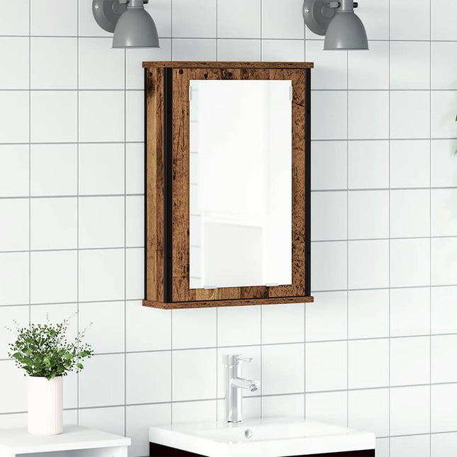 badeværelsesskab m. spejl 42x12x60cm konstrueret træ antikt træ